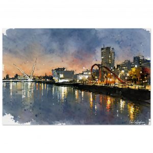 Newport Riverfront at Night Watercolour Print