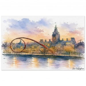 Newport Old Market and Wave Bridge Watercolour Print