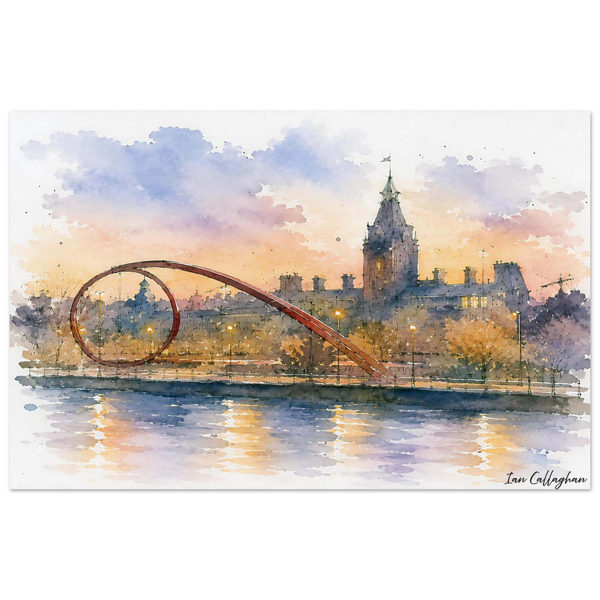 Newport Old Market and Wave Bridge Watercolour Print